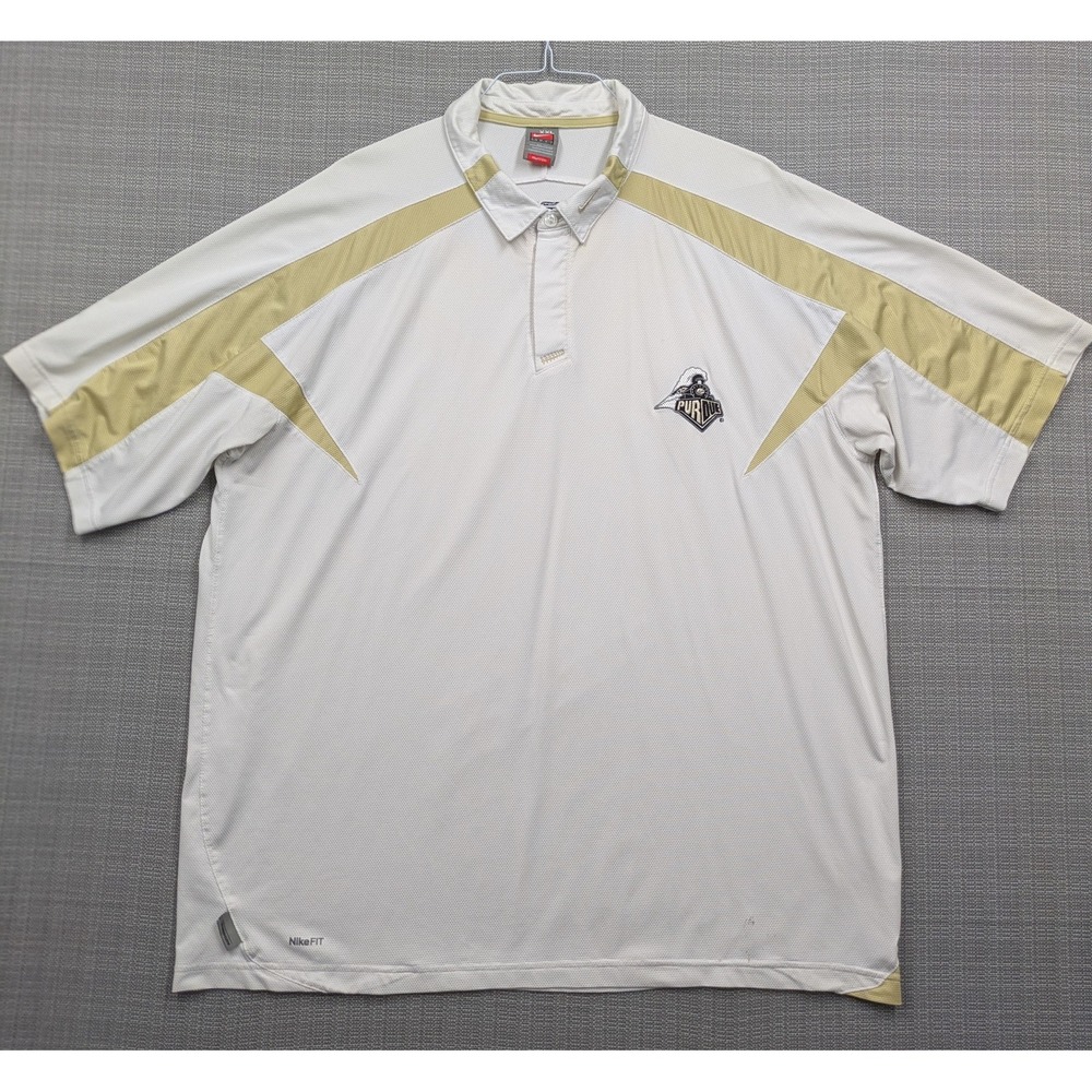 Purdue Boilermakers Polo Shirt Mens 2XL White NCAA NikeFITDRY Short Sleeve